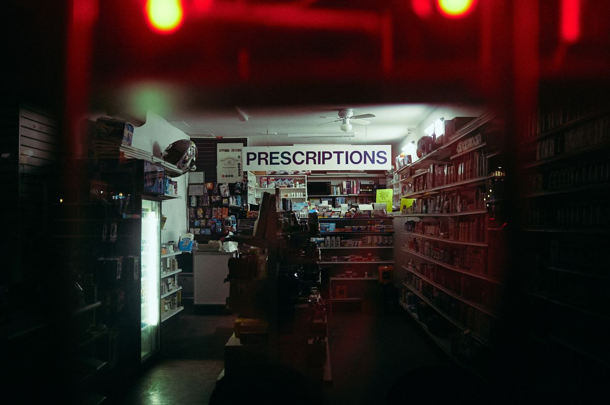 prescriptions sign inside a pharmacy