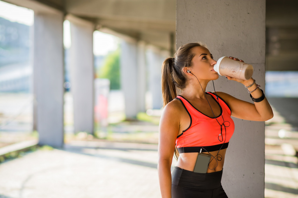drinking water during a jog